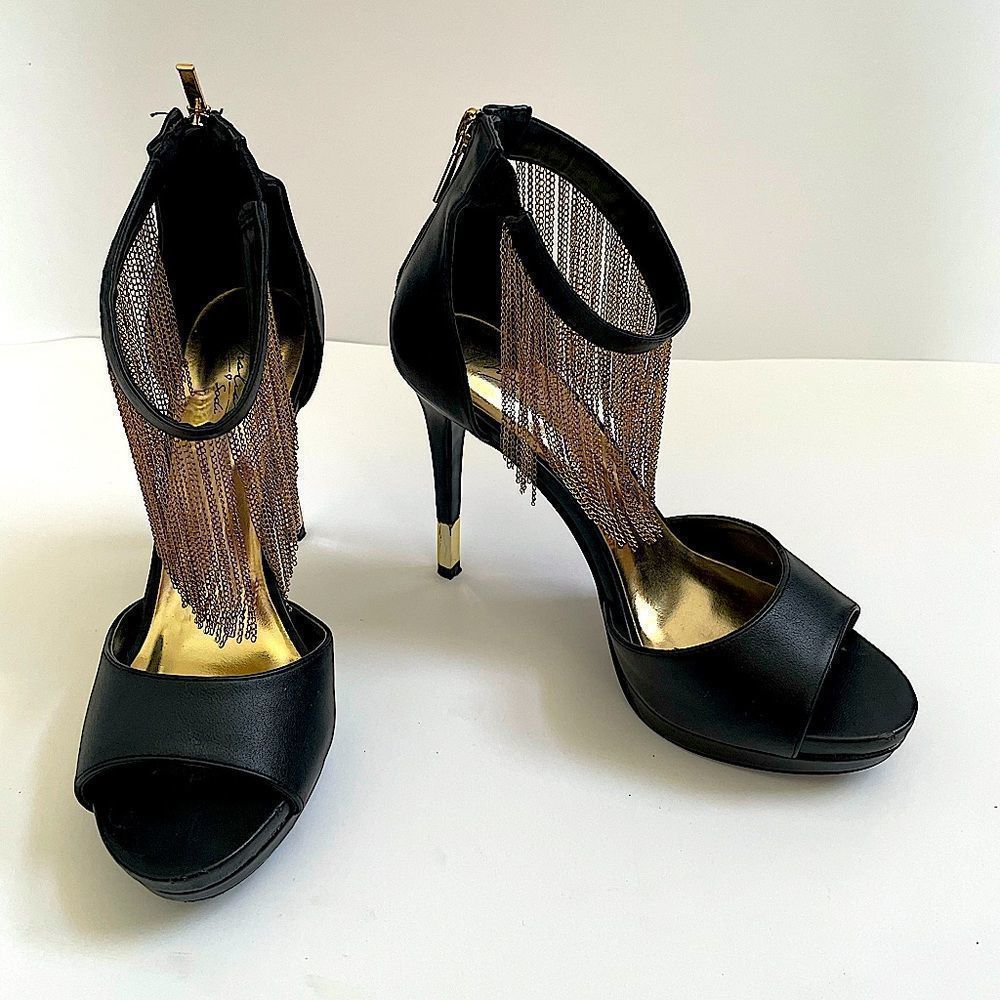 NEW Chain Draped Stiletto Peep Toe Heels